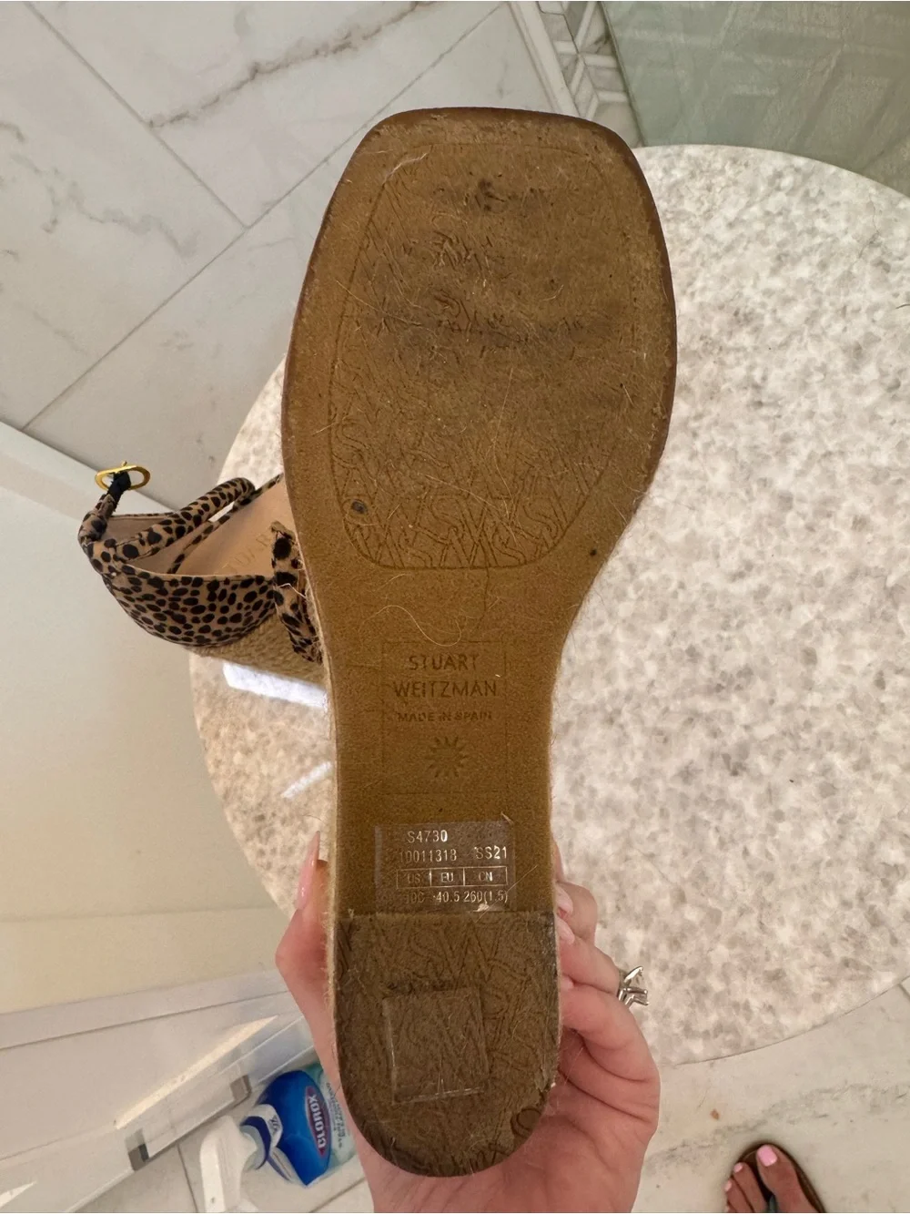 Stuart Weitzman Leopard Print Espadrille Wedge Sandals - Tan/Black
